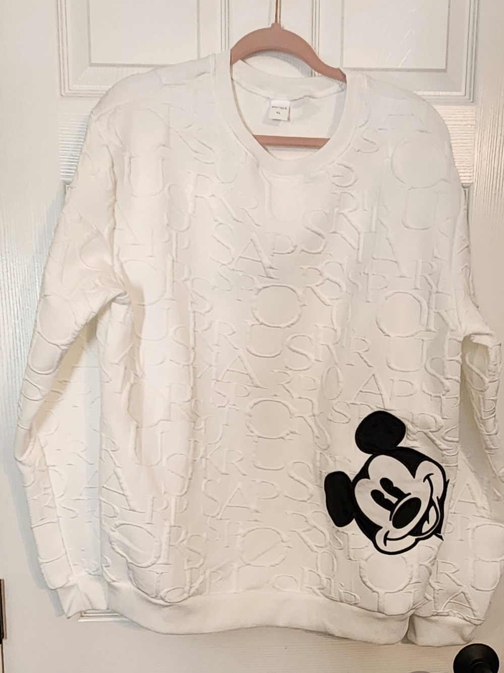 Boutique Malibu White Embossed Mickey Mouse Crewneck Sweater